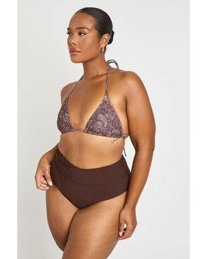 Boohoo Plus Tummy Control Wrap Over Waist Bikini Bottom - Brown