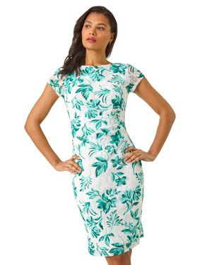 Roman Floral Lace Stretch Shift Dress - Blue