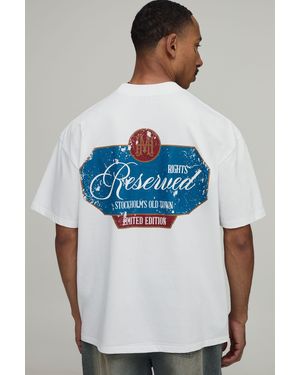 BoohooMAN Oversized Reserved Print T-Shirt Cotton - Blue