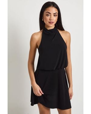 Boohoo Slinky Halterneck Backless Skater Dress - Black