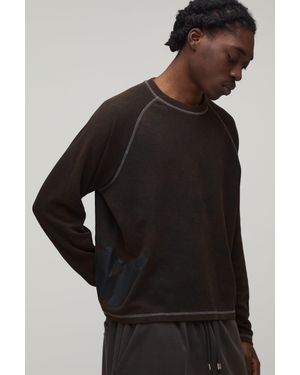 BoohooMAN Oversized Boxy M Star Long Sleeve Waffle Wash T-Shirt - Black