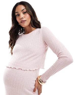 Mama.licious Long Sleeved Ribbed Cropped Top Co-Ord - Pink