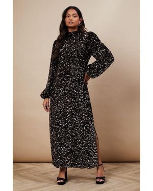 Oasis Occasion Velvet Sequin High Neck Midi Dress - Black