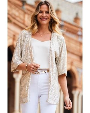 Sosandar Champagne Sequin Kimono Jacket - Brown