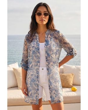 Roman Petite Leaf Print Longline Shirt - Blue