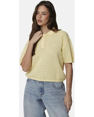Good For Nothing Cropped Pointelle Knit Polo Shirt - Natural