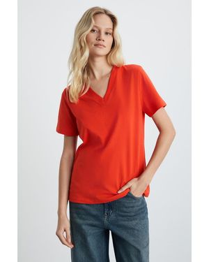 Grimelange V-Neck Short Sleeve T-Shirt - Red