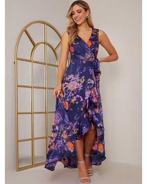 Chi Chi London Cami Floral Print Wrap Midi Dress in Pink | Lyst UK