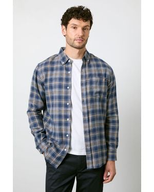 MAINE Check Long Sleeve Shirt Cotton - Blue