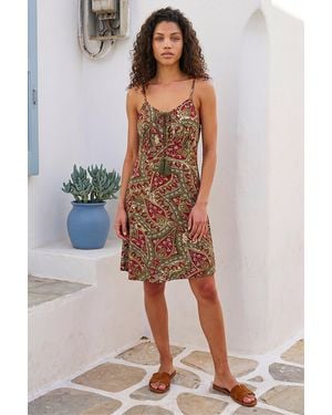 Roman Petite Paisley Print Tassel Front Dress - Green