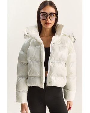 Bianco Lucci Hooded Puffer Down Coat - Natural