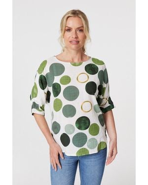 Izabel London Emerald Polka Dot 1/2 Sleeve Blouse - Green