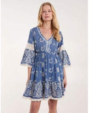 Blue Vanilla Vanilla Embellished And Embroidered Mini Dress - Blue