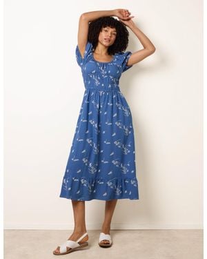 Blue Vanilla Embroidery Milkmaid Midi Dress - Blue