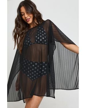 Boohoo Sheer Mesh Cape Beach Dress - Black