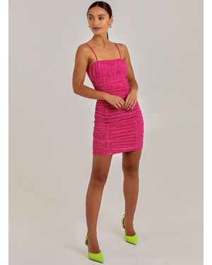Pink Vanilla Gathered Zebra Print Mini Dress