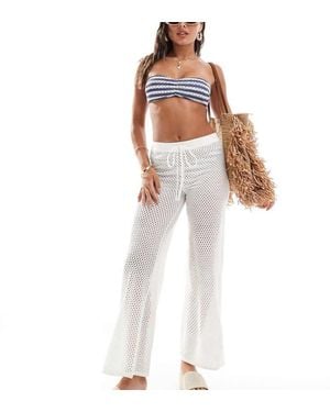 In The Style Exclusive Crochet Wide Leg Beach Trousers - White