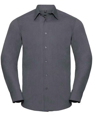 Russell Collection Poplin Tailored Long-Sleeved Shirt (Convoy) - Blue