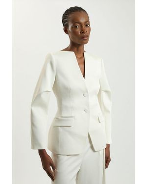 Karen Millen Petite Tailored Satin Collarless Blazer - Natural