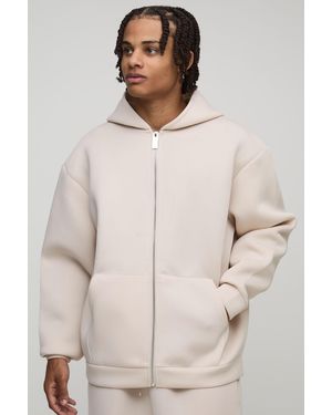 BoohooMAN Oversized Bonded Scuba Zip Through Hoodie - Natural