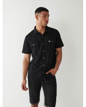 TRUE RELIGION Short Sleeve Triple Needle Knit Shirt - Black