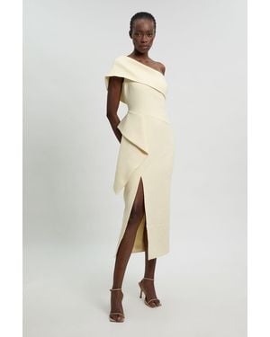 Karen Millen Compact Stretch Ruffle Detail Asymmetric Pencil Dress - Natural