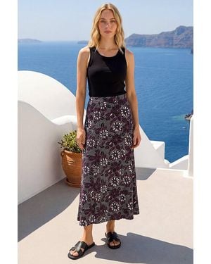 Roman Fruit Floral Print Midi Skirt - Brown