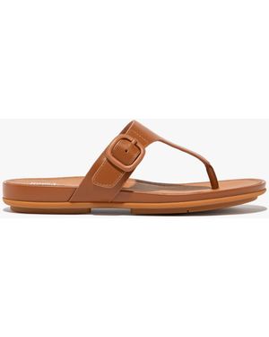 Fitflop Gracie Rubber-Buckle Leather Toe Post Light Tan - Brown