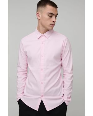 BoohooMAN Muscle Fit Long Sleeve Shirt - Pink