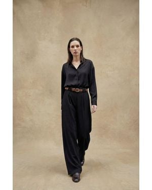 My Fashion High Waist Pleated Wide Leg Trousers - Natural