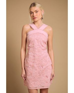 Oasis Embroidered Floral Halterneck Mini Dress - Pink