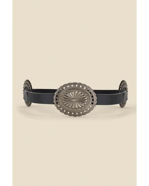 Sosandar Leather Western Medallion Detail Waist Belt - Natural
