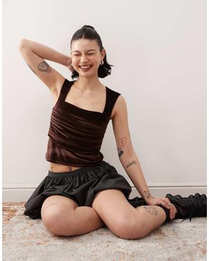 Collusion Square Neck Cap Sleeve Top - Black