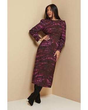 Wallis Petite Printed Button Shoulder Midi Dress - Pink