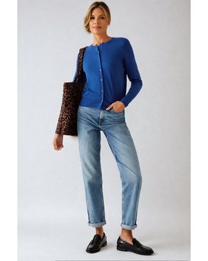 Secret Label Round Neck Button Down Cardigan - Blue
