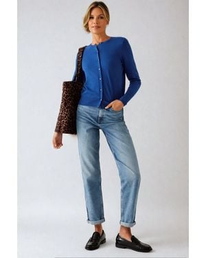 Secret Label Round Neck Button Down Cardigan - Blue