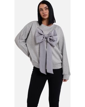 Gini London Bow Front Oversized Jumper Top - Grey