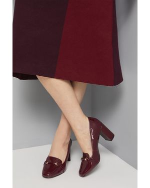 Wallis Wide Fit Lucky Faux Patent Leather High Block Heeled Loafers - Purple
