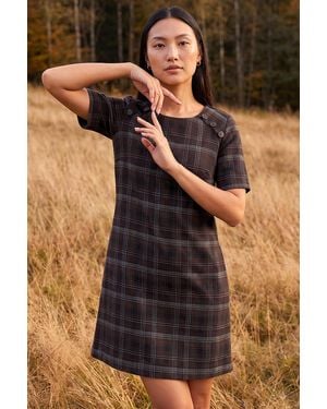 Roman Check Button Detail Dress - Black