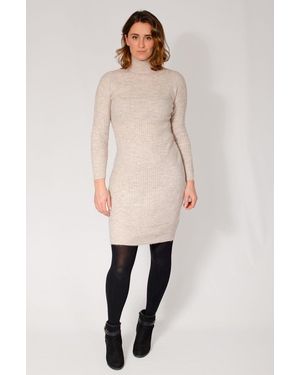 SELECTED Ribbed High Neck Jumper Dress - Natural