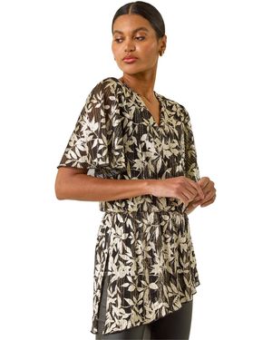 Roman Floral Plisse Wrap Top - Metallic
