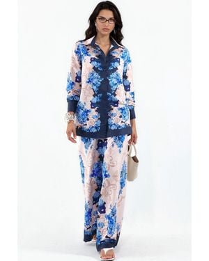 Msn-Collection Floral Shirt And Wide-Leg Trousers Set - Blue