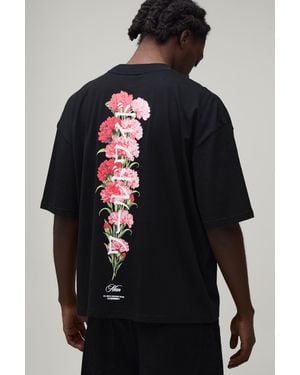 BoohooMAN Oversized Floral Spine Print T-Shirt Cotton - Black