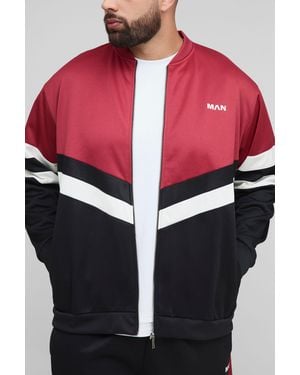BoohooMAN Plus Man Tricot Colour Block Regular Fit Funnel Neck Jacket - Black