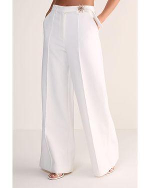 Nasty Gal Sun Trim Belted Tailored Trousers - White