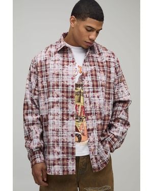 BoohooMAN Oversized Badge Applique Checked Shirt - Red