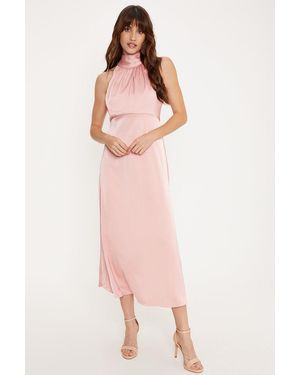 Oasis Satin Halter Neck Midi Bridesmaids Dress - Pink