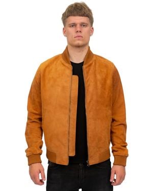 Infinity Leather Retro Goat Suede Varsity Bomber Jacket-Athens - Orange