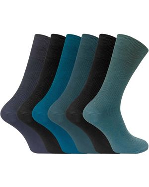 Sock Snob 6 Pairs Breathable Cotton Non Elastic Loose Wide Top Dress Socks - Blue