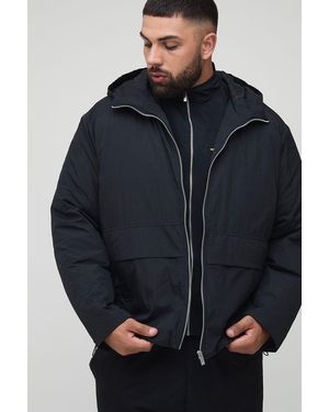 BoohooMAN Plus Regular Fit Zip Up Hooded Windbreaker - Blue